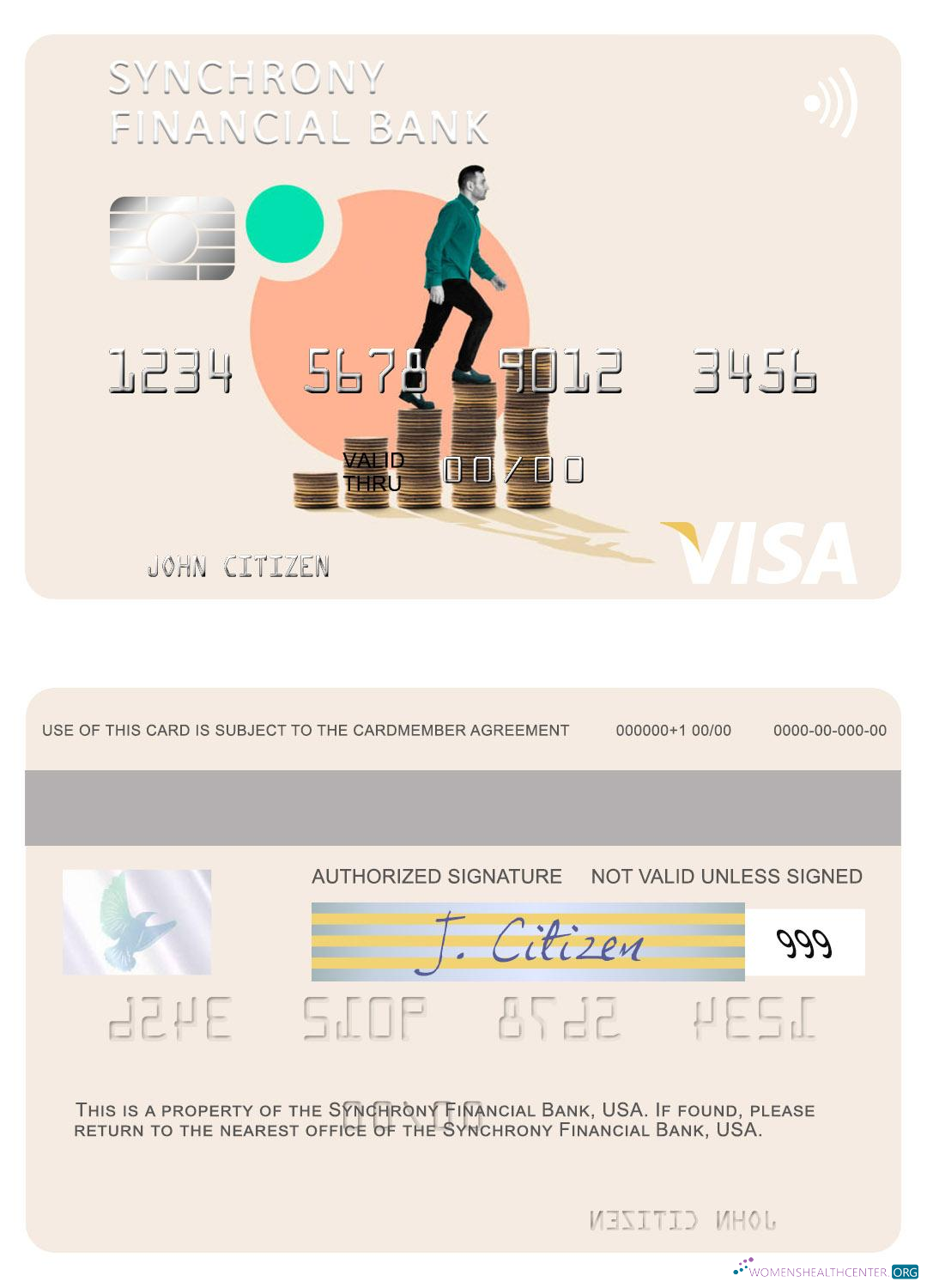 Download USA Synchrony Financial Bank visa card Photoshop template